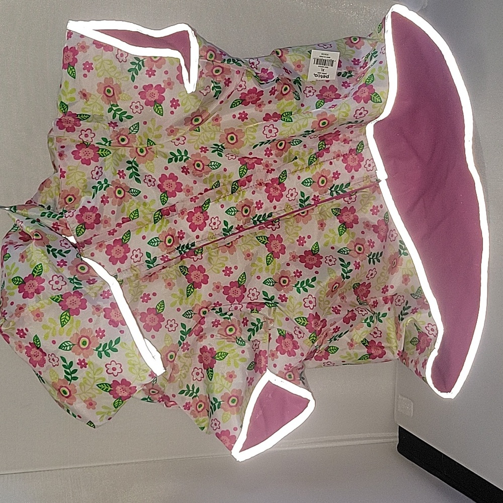Floral Hooded Pet Rain Poncho with Reflective Trim